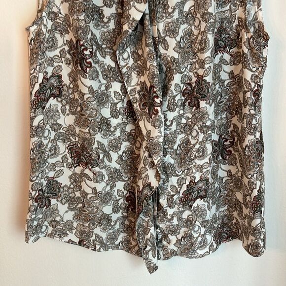 FRAME women 100% silk sleevless paisley button up mock neck top office size XS! - Picture 3 of 13